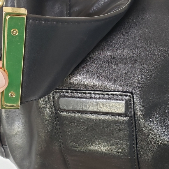 Banana Republic black leather with gold accents tote satchel purse - Picture 5 of 14